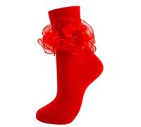 MKYSZLT 1 Pair Women Big Ruffle Ankle Bow Socks Adult Double Lace Frilly Dress Socks Cute Crew 80s Fancy Bobby Bride Sock, Red, 4.5-8 UK