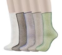 MKYSZLT 5 Pairs Women's Sheer Lace Glitter Slouch Tulle Socks - Sparkly Transparent Mesh Stacked Crew - See Through Loose Metallic Shimmer Ankle for Women Girls, Multicolor, One size