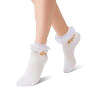 MKYSZLT Bride Socks Bridesmaid Socks White Ruffle Ankle Sock Pearl Lace Women Wedding Bridal Shower Bachelorette Party Gifts, White - 1 Pair, One size