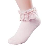 MKYSZLT Lace Ruffle Frilly Ankle Socks for Women - Pink Cotton Ruffled Top Opaque Anklet With Lace Ruffles - Women's Bobby Socks for Lolita, Dress, Princess Occasions, Pink, One size