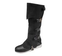 MKYSZLT Men's Medieval Boot Covers,Renaissance Pirate Costume Boots Cover,Faux Leather Steampunk Shoes Cover,Viking Warrior Knight Armor Leg Gaiters Cosplay Accessory, Black, L