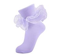MKYSZLT Women Big Ruffle Ankle Socks Adult Double Lace Frilly Socks Fold Cuff Cotton Ruffled Dress Crew Bobby Bride Sock, Purple - 1 Pair, 4.5-8 UK