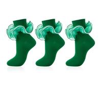 MKYSZLT Women Big Ruffle Socks Adult 4-Layer Lace Frilly Ankle Socks Fold Cuff Cotton Ruffled Dress Crew Bobby Fancy Sock, Emerald Green - 3 Pairs, 8-10 UK
