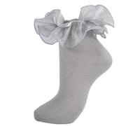 MKYSZLT Women Gold Glittery Ruffle Ankle Socks Adult Double Lace Silver Sparkling Frilly Socks Cute Fluffy Dress Sock Woman, Silver - 1 Pair, One size