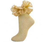 MKYSZLT Women Gold Glittery Ruffle Ankle Socks Adult Double Lace Silver Sparkling Frilly Socks Cute Fluffy Dress Sock Woman, Gold - 1 Pair, One size