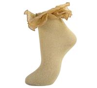 MKYSZLT Women Gold Glittery Ruffle Ankle Socks Adult Double Lace Silver Sparkling Frilly Socks Cute Fluffy Dress Sock Woman, Gold - 1 Pair, One size