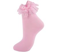 MKYSZLT Women White Ruffle Socks,Adult Frilly Ankle High Bow Socks with Lace Ruffles,Cute Lolita Dress Princess Bobby Sock, Pink - 1 Pair, One size