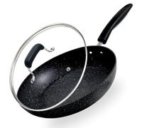 ml MassAri Limited Non Stick Frying Pan with Lid Black Granite Marble Coated Soft Grip Handle Dishwasher Safe Suitable for All Stoves (28CM Granite Pan with Lid)