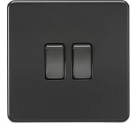 Mla Knightsbridge 10Ax 2 Gang 2-Way Switch Matt Black With Black Rockers