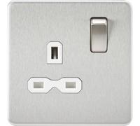 Mla Knightsbridge 13A 1 Gang Dp Socket Brushed Chrome W/white Insert Sfr7000Bcw