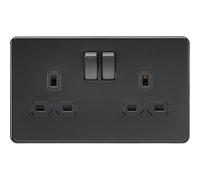 Mla Knightsbridge 13A 2 Gang Double Pole Dp Switched Socket Matt Black With Black Insert - Sfr9000Mbb
