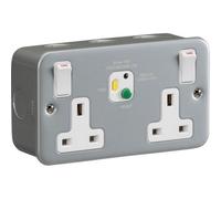 Knightsbridge M9RCD Metal CLAD 13A 2G DP RCD Switched Socket - 30mA (Type A), Powder-Coated Silver/Grey, 81.0 mm*50.0 mm*142.0 mm