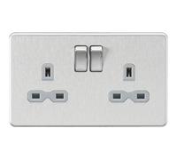 Mla Knightsbridge 13A 2 Gang Dp Socket Brushed Chrome W/grey Insert - Sfr9000Bcg
