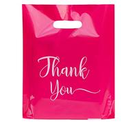 MLAFLY Thank You Bags for Business Small, 100 Pack Plastic Shopping Bags for Small Business, Merchandise Bags for Packaging Products, Retail Boutique Bags for Wholesale (Pink, Small(9x12))