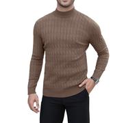 MLANM Knitted Mens Jumper Cable Knit Sweater Long Sleeve Ribbed High Neck Winter Pullover Thick Knitwear Casual Work Golf Sweater Striped Knitted Pullover Jumper, Khaki XL