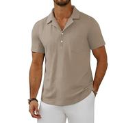 MLANM Men's 100% Viscose Short Sleeve Polo Shirt with Pocket Khaki M