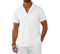 MLANM Men's 100% Viscose Short Sleeve Polo Shirt with Pocket | Solid Color, Lightweight, Breathable, Button Down, Solid Colour, Ideal for Beach, Holiday, Summer Daily Wear, Mens Gift