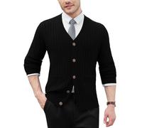MLANM Men's Cardigans with Buttons Classic Mens Cardigans for Men UK with Mock Pocket s Gentleman v Neck Mens Jumper Grey Black Knitted Sweatshirts Jumpers for Men UK, Black S