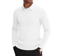 MLANM Men's Crew Neck Jumper Knitted Pullover Men Soft Sweater Lightweight Classic Jumpers Long Sleeve Round Neck Soft Jacquard Textured Winter Casual Warm Tops for Men, White XL