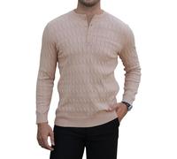 MLANM Men's Jumpers Crew Neck Chunky Knit Jumper Winter Sweater Button Down Long Sleeved Mock Neck Pullover Textured Sweaters Casual Business Lightweight Tops Henley Basic Solid Color Light Khaki L