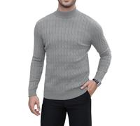 MLANM Men's Jumpers Turtle Neck Causal Slim Fit Ribbed Knitted Top Pullover Winter Sweater Light Grey L