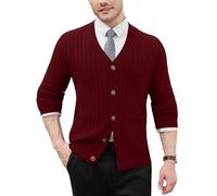 MLANM Men's Knit Cardigans Cotton Long Sleeve Cardigan Lightweight with Sham Pocket Sweater Classic V Neck Buttons Knitwear Smart Casual Jumper Soft Outwear for Men Size S-2XL, Wine Red S