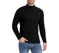 MLANM Men's Mock Turtleneck Jumper Underhirt Lightweight Pullover Sweaters Long Sleeved Neck Pullover Winter Sweater Slim Fit Pullover Mens Tops, Black M