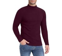 MLANM Men's Mock Turtleneck Jumper Underhirt Lightweight Pullover Sweaters Long Sleeved Neck Pullover Winter Sweater Slim Fit Pullover Mens Tops, Purplish Red 2XL