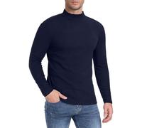 MLANM Men's Mock Turtleneck Jumper Underhirt Lightweight Pullover Sweaters Long Sleeved Neck Pullover Winter Sweater Slim Fit Pullover Mens Tops, Navy Blue L