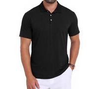 MLANM Mens Polo Shirts Short Sleeve Summer Buttons Crack Pattern Textured Fabric Tops Men's Lightweight Polo T-Shirts Classic Stretch Golf Shirt Old Money Tops, Black 3XL