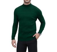 MLANM Men's Roll Neck Knit Jumper - Polo Neck Pullover Sweater, Mid-Weight Textured Knit for Smart or Casual Autumn & Winter Layering - Machine Washable, Blue Green L