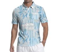 MLANM Mens Short Sleeve Polo Shirts Golf Printed Polo Shirt for Men Summer Casual Elastic T-Shirt Soft Tee Polo Tops for Beach Holidays Party,Light Blue L