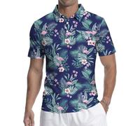 MLANM Mens Short Sleeve Polo Shirts Golf Printed Polo Shirt for Men Summer Casual Elastic T-Shirt Soft Tee Polo Tops for Beach Holidays Party,Dark Green L