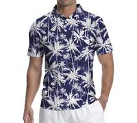 MLANM Mens Short Sleeve Polo Shirts Golf Printed Polo Shirt for Men Summer Casual Elastic T-Shirt Soft Tee Polo Tops for Beach Holidays Party,Navy Blue L