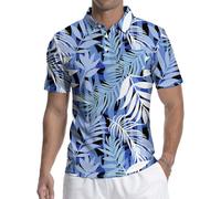 MLANM Mens Short Sleeve Polo Shirts Golf Printed Polo Shirt for Men Summer Casual Elastic T-Shirt Soft Tee Polo Tops for Beach Holidays Party,Mixed Blue L