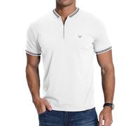 MLANM Men's T-Shirt Summer Zip Henley Short Sleeve Shirt Front Deer Head Embroidery Casual Cotton Men's Tops,XL White