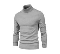 MLANM Men's Turtleneck Ribbed Knit Jumper Long Sleeve Gray L