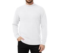 MLANM Mens Turtleneck Sweater Casual High Roll Neck Jumper Slim Fit Solid Color Knit Sweater Warm Turtleneck Pullover Winter Jumper Textured Twisted Knitted Pullover, White XL