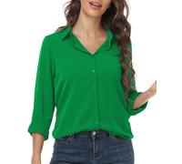 MLANM Womens Long Sleeve Button Down Blouse Work Shirts | V Neck Casual Blouses Tops Wrinkle Free Loose Top Collared Office Shirt for Ladies Business Interview Everyday Wear