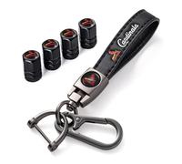 MLB St.Louis Cardinals Car Accessories Bundle - 4PCS Tire Valve Caps + 1PC Keychain (Leather Strap & Teardrop Style) - Auto Interior Decor for Cardinals Fans