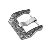 MLBEIU 18 20 22 24mm Engraved Retro Stainless Steel Watch Buckle Black Silver Metal Brushed Watch Band Clasp Accessories with Tool(Black,24mm)