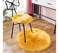 MLCYYJS Round Faux Fur Sheepskin Area Rug Super Soft Fluffy Chair Cover Seat Cushion Pad Non-Slip Area Rugs for Living Bedroom Floor Sofa(Gold Orange,1.6 Feet Diameter)
