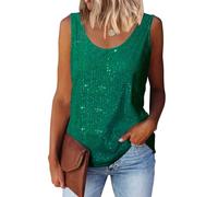 MLEBR Womens Summer Fashion Sequin Tops Scoop Neck Sequin Sparkle Shimmer Sleeveless Tanks Tops Blouses, Dark Green, S