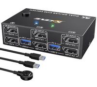 MLEEDA 8K USB 3.0 Displayport KVM Switch 2 Monitors 2 Computers 8K@30Hz 4K@144Hz, Dual Monitor Displayport 1.4 KVM Switches with 4 USB 3.0 Port for USB Device,Wired Remote and 4 Cables Included
