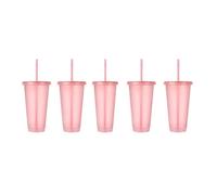 MLEJICLZD 5-Pack Stylish Glitter Mugs in Macaron Colors - Party Mug Set with Straws Reusable Plastic for Girls Multiple Styles(Pink)