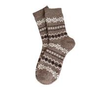 MLEJICLZD Fair Isle Retro Snowflake Socks for Women, Thickened Warm Wool Mid-Calf, Skin-Friendly and Comfortable, Suitable for Home(Khaki)