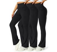 Mlenhor 3 Packs Womens High Waist Flare Pants-Flare Yoga Pants，Yoga Pants with Pockets - High Waist and Wide Leg, 3 Pack-black/Black/Black, XXL