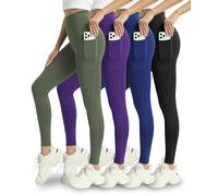 Mlenhor 4 Pack Leggings with Pockets for Women - Soft High Waisted Tummy Control Workout Yoga Pants, 4 Pack-green/Purple/Blue/Black, M