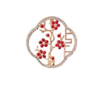 MLEPUS Red hollowed out plum flower rhinestone Brooches for Women bouquet brooch pin Retro flower plant brooch Elegant jewelry gift Birthday Party New Year Wedding