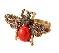MLEPUS Vintage Red Bee Statement Ring for Women Men Adjustable Open Rings | Gold Tone Plated Bohemian Honey Bee ring enamel Dainty Animal Insect Jewelry Stackable Cocktail Party Fashion Wedding Holiday
